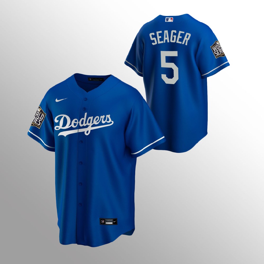 Men's Los Angeles Dodgers #5 Corey Seager Blue 2020 World Series Bound stitched Jersey
